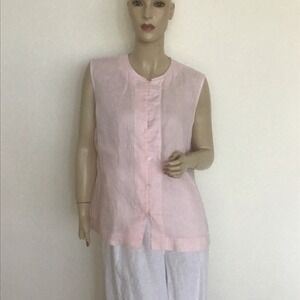 Go Silk Pastel Light Pink 100% Linen Button Front SL Tank Top Shirt XL